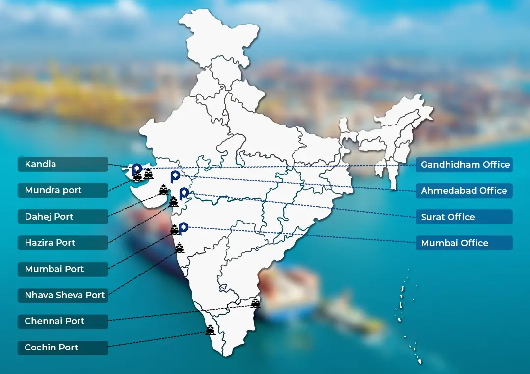 Map showing locations of Parikh Forwarders' offices
